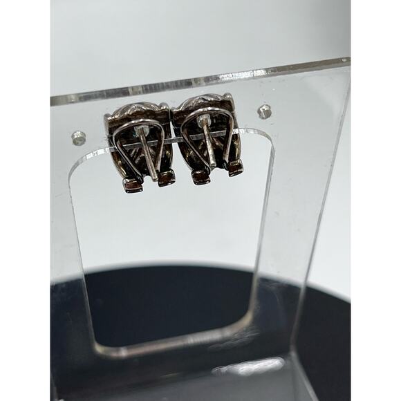 Signed 925 Sterling Silver 14k Yellow Gold Blue Topaz Omega Bali Earrings - Picture 11 of 13